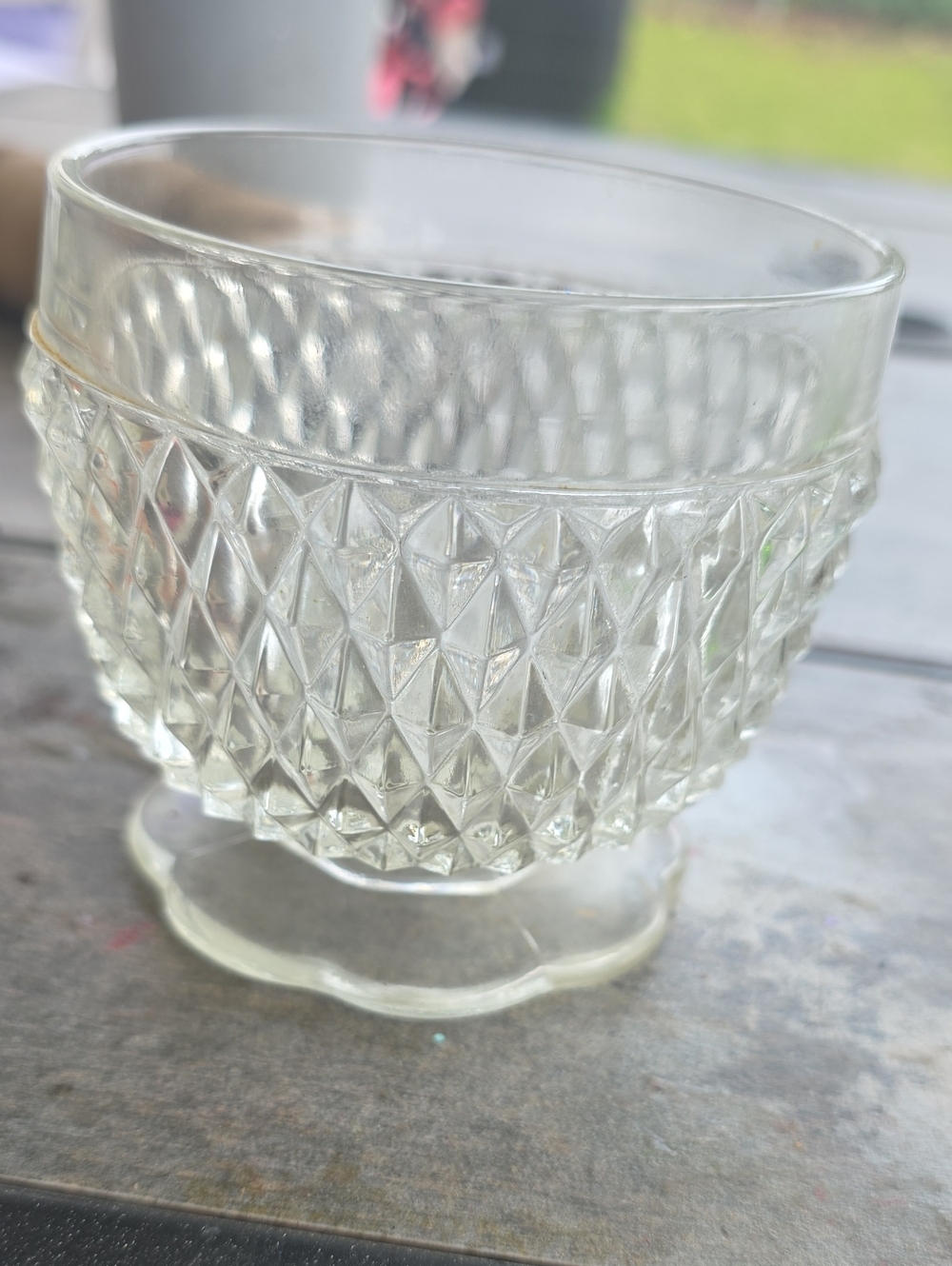 Vintage Pressed Glass Dessert Dish - Clear Diamond Pattern